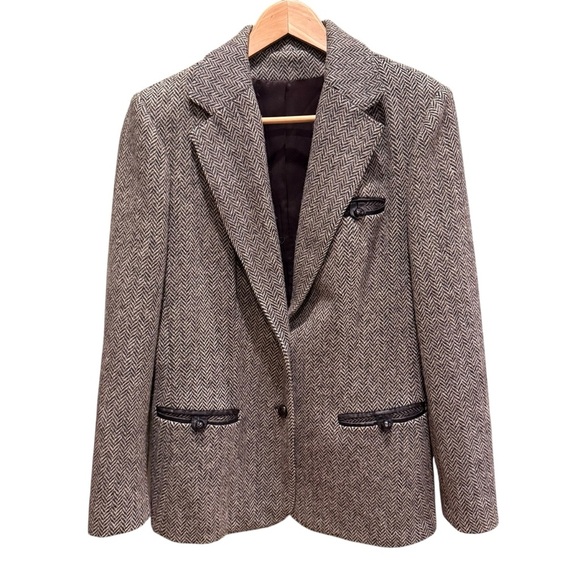Manchester 100% Wool Womens Herringbone Blazer 14 (Runs Small Fits M) Vintage - Picture 8 of 15